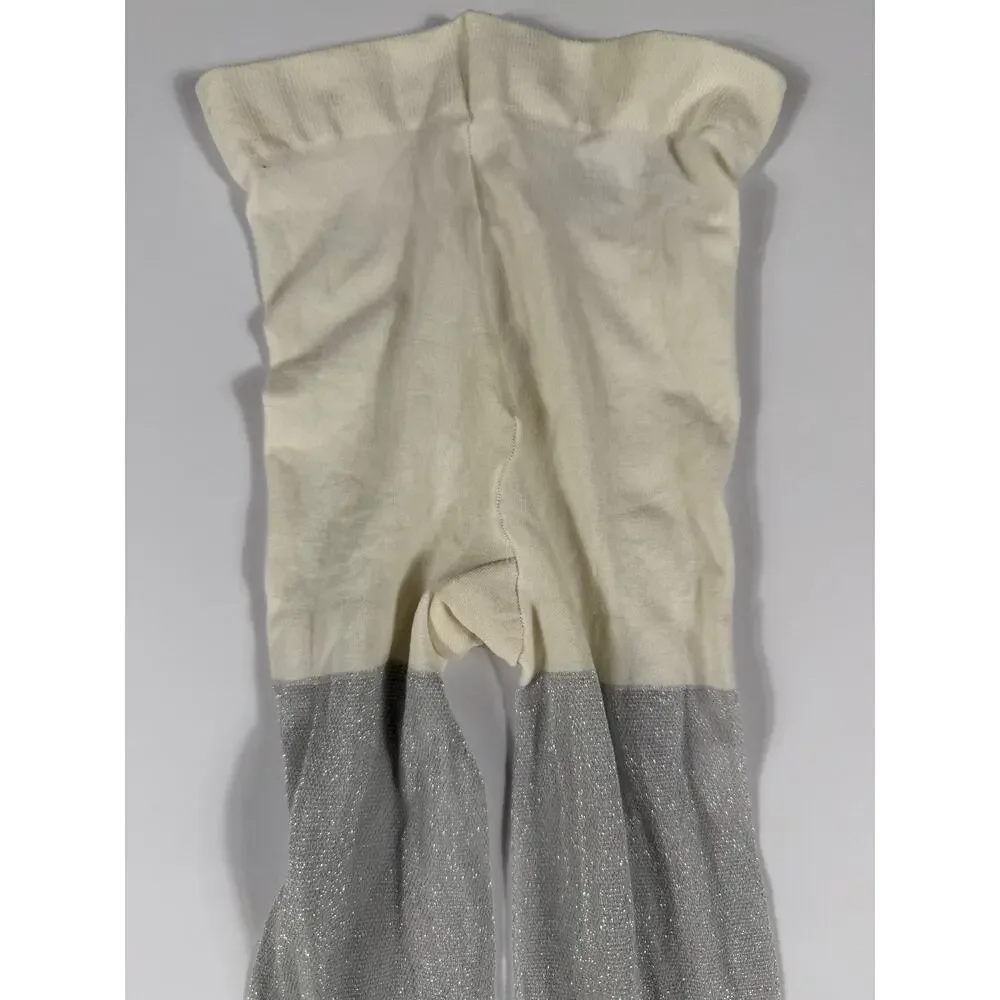 Cat & Jack Girls Metallic Silver Shimmer Tights Ivory Size 12-14